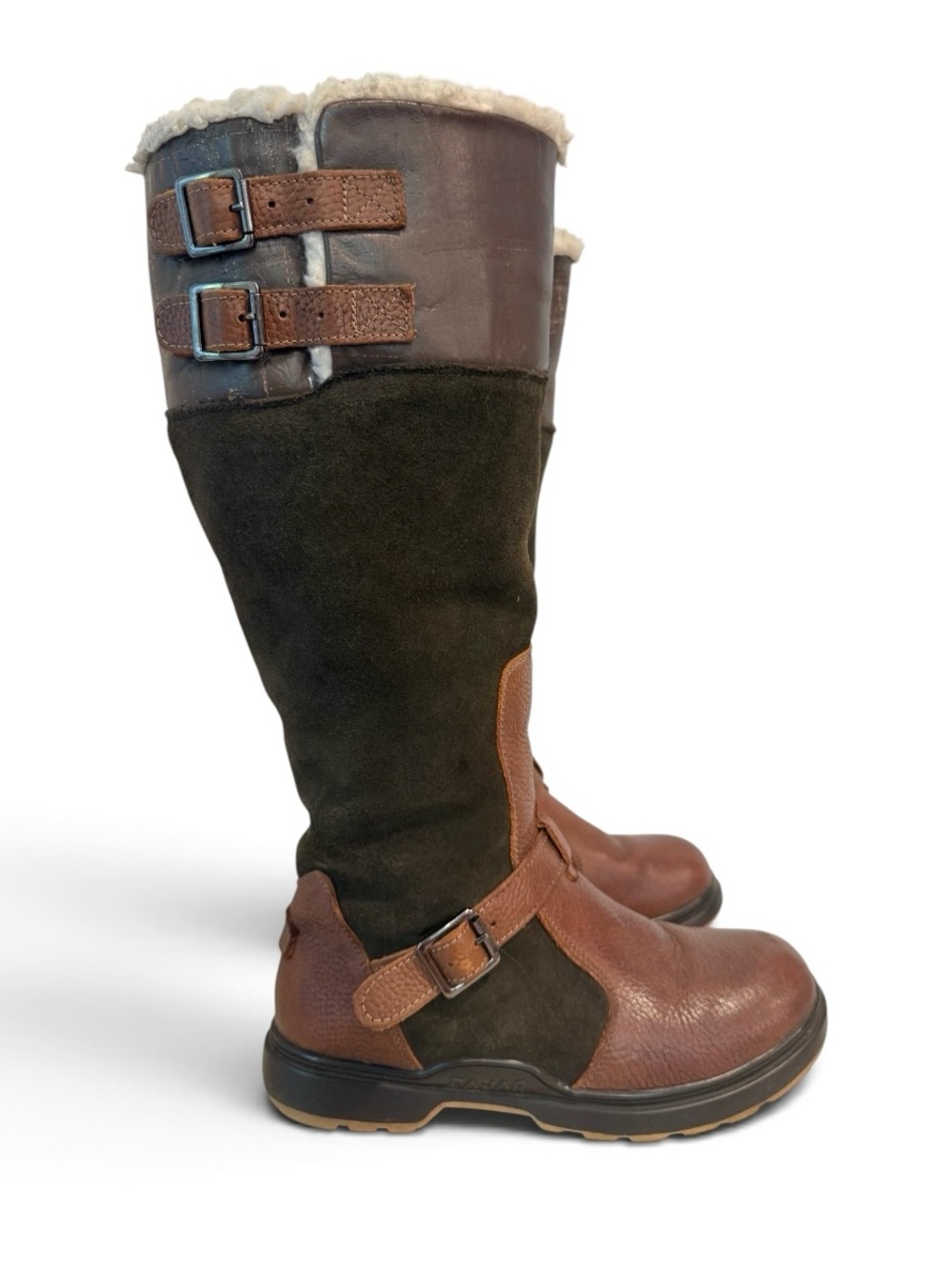 Pajar Knee High Buckle Boots Brown Leather Suede Cozy Winter Boots Size 8-8.5